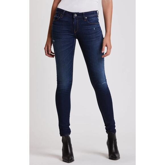 Hudson Krista Super Skinny Jeans Sz 32 Cross Out Dark Blue Wash Distressed Denim - Picture 1 of 16